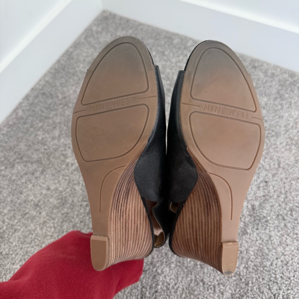Nine West Black Peep-Toe Wedge Heels - Picture 7 of 8